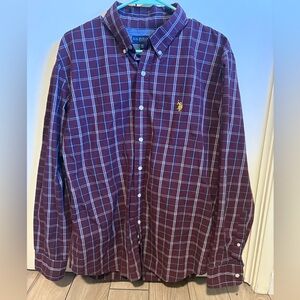 U.S. Polo Assn. Men’s Large Maroon and White Casual Button Down Long Sleeve